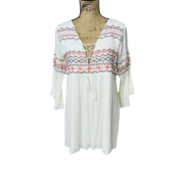 Umgee Boho Swing Style Embroidered Aztec Style Lined Dress - Picture 1 of 14